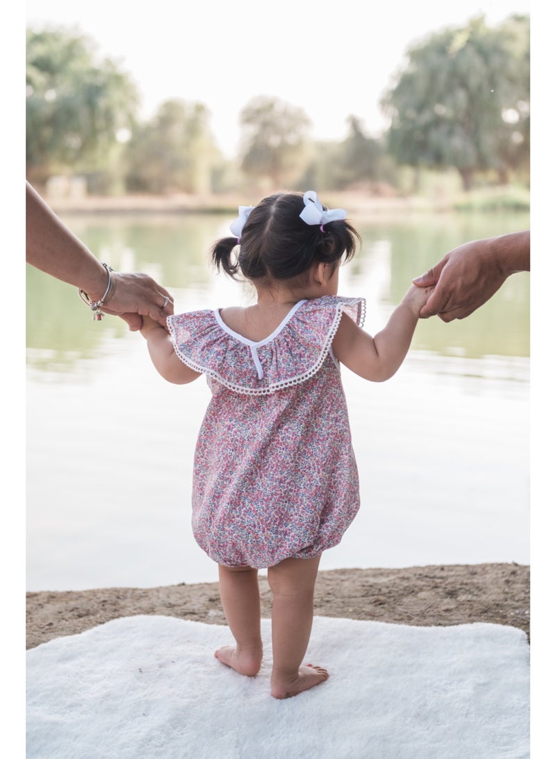 Petite Lamb Couture Liberty Print Romper in Pink - Image 3